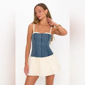 Show Me Your Mumu Tiffany Skort Mini Dress size XL denim cream voile nwot thumbnail 2