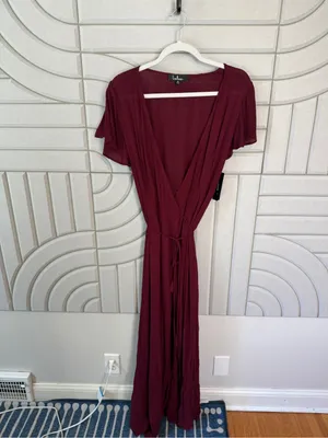 Lulus Burgundy Wrap Maxi Dress Heart of Marigold Medium NEW NWT thumbnail 2