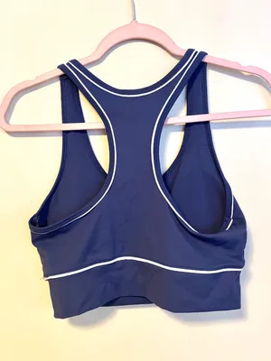 Otos Active Workout Medium Support Padded Sports Bra Blue White Trim Womens S thumbnail 2