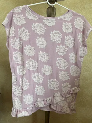 LOFT Lilac Floral Embroidered Short Sleeve Top - Size: medium thumbnail 4