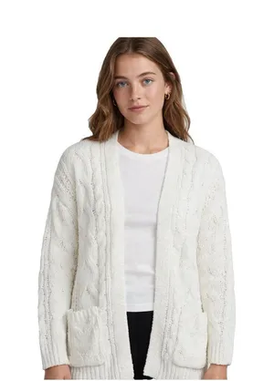 Hooked Up NWT Small White Cable Knit Open Front Cardigan Soft Cozy Layering thumbnail 1