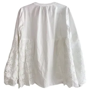 White Cotton Blouse with Floral‎ Lace Bell Sleeve Romantic Victorian Style Top thumbnail 2