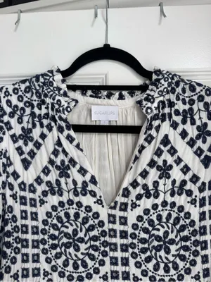 Embroidered Navy and White Tiered Mini Dress thumbnail 3