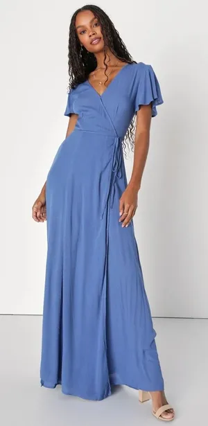 Lulus NWT 26Y Heart‎ of Marigold Denim Blue Wrap Maxi Dress R665971 Size Medium thumbnail 1
