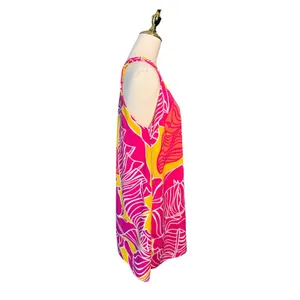 Manuheali'i Hawaii Pink Orange Abstract Print Swing Dress Small Sleeveless Mini thumbnail 2