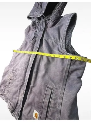 Vtg Women's Carhartt Hooded Vest Large Faded Purple Grey Sherpa Lined Canvas thumbnail 9
