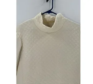 LL Bean Sweater size S Petite cream Pullover Outdoor Mock Neck quilted thumbnail 4