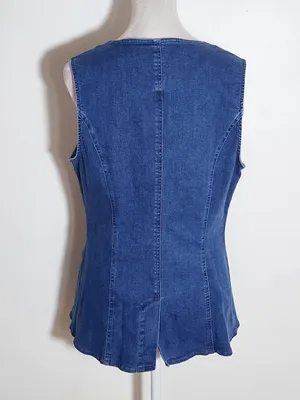 Sugar Lips Medium Wash Denim Vest with Gold Tone Buttons Size Large thumbnail 3