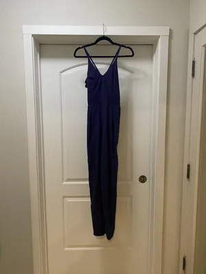 Halara Breezeful Jumpsuit Womens Medium Blue V Neck Strappy One Piece Stretch thumbnail 2