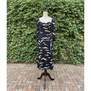NWT Reformation Wallflower Midi in Mustang Black Ivory Slit Crepe Dress 6 $248 thumbnail 2