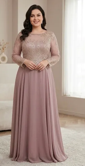 XScape Mauve Embroidered Long Sleeve Evening Dress thumbnail 1