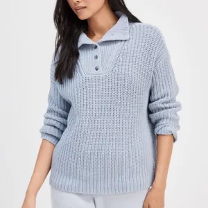 Talbots Haven Well Within Knit Button Up Mock Neck Sweater Blue XXL Fisherman thumbnail 8