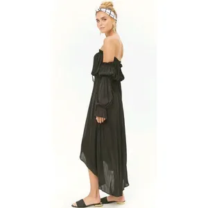 Forever 21 Womens Black Off‎ Shoulder High Low Maxi Dress Ruffle Boho thumbnail 3