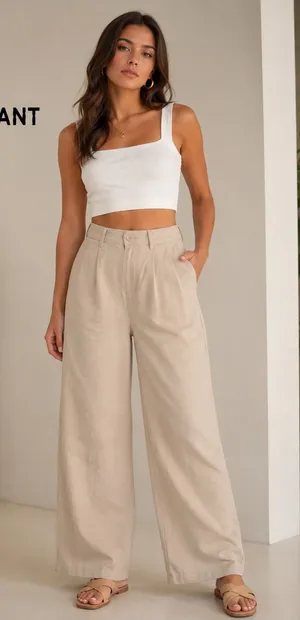 NONchalant Cream Wide-Leg High-Rise Trousers thumbnail 1