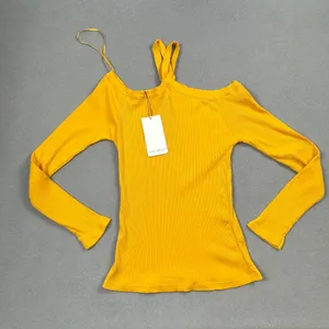 NWT Zara Trafaluc Top Yellow Ribbed Knit Asymmetric One Shoulder Long Sleeve thumbnail 2