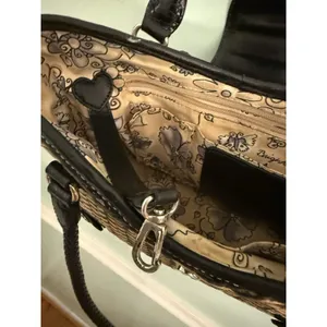 Brighton Woven‎ W/Black Leather Trim Purse Braided Handles Heart Charm thumbnail 9