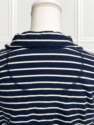 L.L.Bean Ultrasoft Sweats Full Zip Mock Neck Jacket Navy Stripe Women’s L thumbnail 6