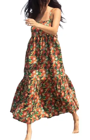 Natural Life Mia Tie-Back Maxi Dress - Orange Floral Blooms thumbnail 1