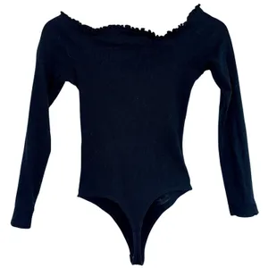 Abercrombie & Fitch Black Ribbed Knit Off Shoulder Long Sleeve Bodysuit Womens S thumbnail 2