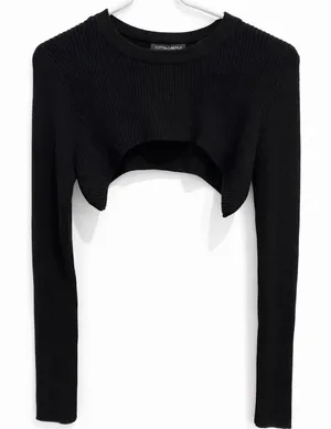 NWT Cotton Candy Large Black Long Sleeve Cut Out Crop Top thumbnail 1