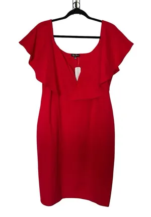 Curvy Sense Flutter Sleeves 3X‎ Classic Bodycon Cocktail Ruffle Neckline Dress thumbnail 1