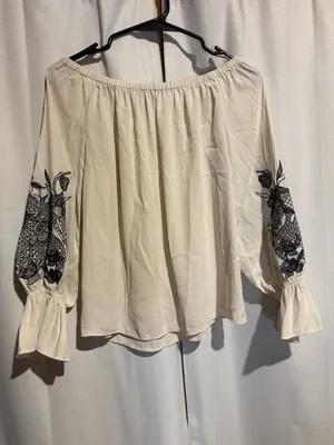 White House Black Market Off-The-Shoulder Embroidered Sleeve Top thumbnail 3