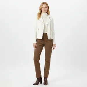 Anne Klein White Long Sleeve Gold Trim Zip Up Ponte Knit Jacket L thumbnail 8