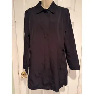 London Fog Black Trench Coat Women’s M Belt Rain Jacket Classic Chic Dark Gothic thumbnail 4