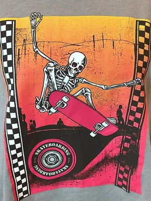 Gray Graphic Skeleton Skate Cropped Tee Size XL thumbnail 4