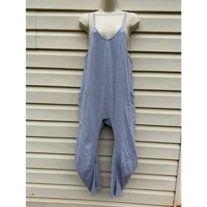 Kimberly Gray Barrel Leg Jumpsuit Ruched Hem Boho Pockets Size M thumbnail 2