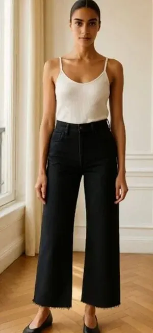 Zara The Marine Straight Leg Jeans Womens 8 Black Wash Denim High‎ Rise Raw Hem thumbnail 1