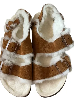 Birkenstock Milano shearling lining mink,leather sandals size 40 backstrap thumbnail 6