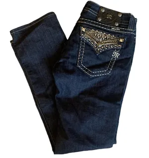 Miss Me Dark Wash Embellished Pocket Straight Leg Bling Jeans thumbnail 1
