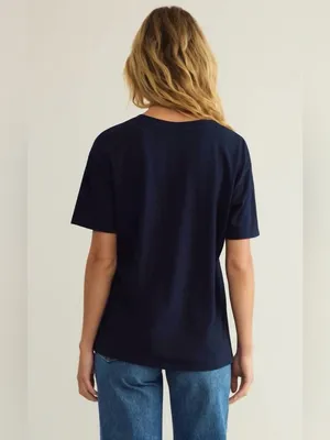 Z Supply Ciao Boyfriend Tee Navy Blue Red Eclipse Embroidered Size Medium thumbnail 3