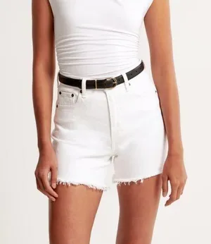 Abercrombie and Fitch The Dad High Rise White Denim Shorts Raw Hem Sz 25 thumbnail 1