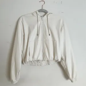 Alo Yoga Faux Leather Power Hour Full Zip Cropped Jacket Ivory XS thumbnail 7