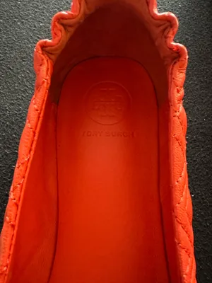 Like New! Tory Burch Minnie Quilted Travel Ballet | Size 7 | Bright Samba/Gold thumbnail 3