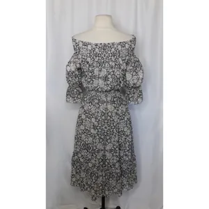 MISA Los Angeles Floral Smocked Midi Dress Black Gray Pink‎ Off Shoulder X-Small thumbnail 9