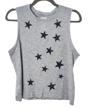 Fifth Sun Gray Tank Top with Stars NWT Size Large Cropped Star Tank Top thumbnail 1