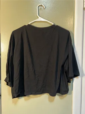 Women’s Size XXL Cropped T-Shirt Drop Half Sleeves Solid Black Crewneck M2H045 thumbnail 5