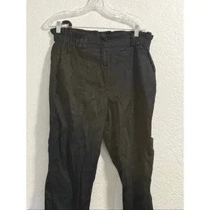 Elevenses Anthropologie linen blend paper bag dress pants M thumbnail 2