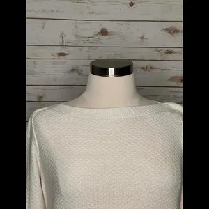 LOFT ivory boatneck textured long sleeve pullover sweater Size Large thumbnail 2
