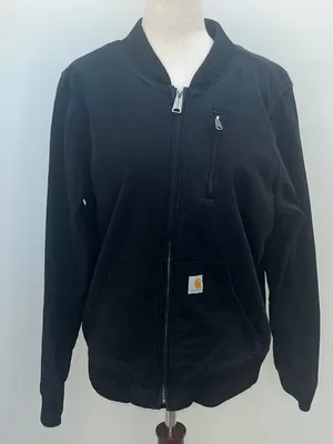 Carhartt Women’s Black Canvas Bomber Full Zip Utility Pocket Jacket Large 12/14 thumbnail 1