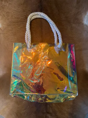 Holographic Iridescent Clear Beach Tote Bag Rope Handles Summer Vacation NWOT thumbnail 2