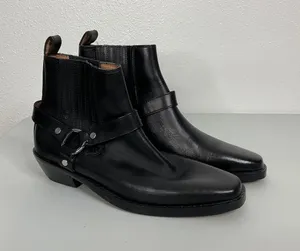 Madewell Black Leather Harness Ankle‎ Boots Square Toe Western Moto Womens 7 thumbnail 1