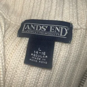 Lands End Women Cable Knit Sweater Size L Cream Ivory 1/4 Zip Pullover Mock Neck thumbnail 4
