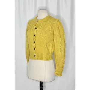 EVERLANE Pointelle Cardigan Cloud Merino Wool Alpaca Puff Sleeve Yellow X-Small thumbnail 4