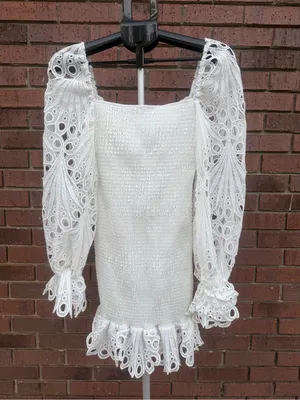 Pretty Little Thing White Lace Sleeve Shirred Bodycon Mini Dress Size 6 New NWT thumbnail 8