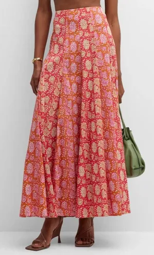 NWT FIGUE hayden Maxi skirt in batik floral raspberry print size 8 $498 cotton thumbnail 1