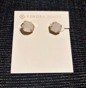 NWT Retired Kendra Scott Taylor Gold Iridescent Drusy Stud Earrings thumbnail 1